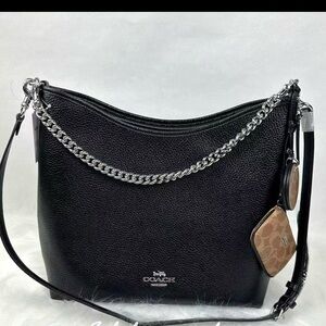 Coach Black Shoulder Bag with Silver Chain Detail